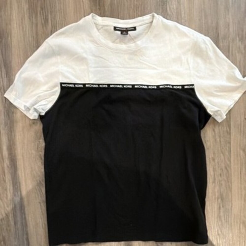 Michael Kors Colorblock Logo White Black Men's Cotton Jersey M T-Shirt